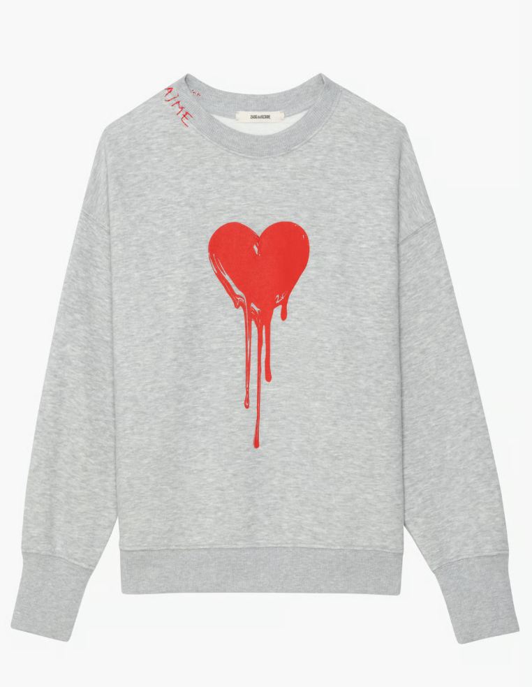 Sudadera estampada y bordada con cuello redondo - Gris